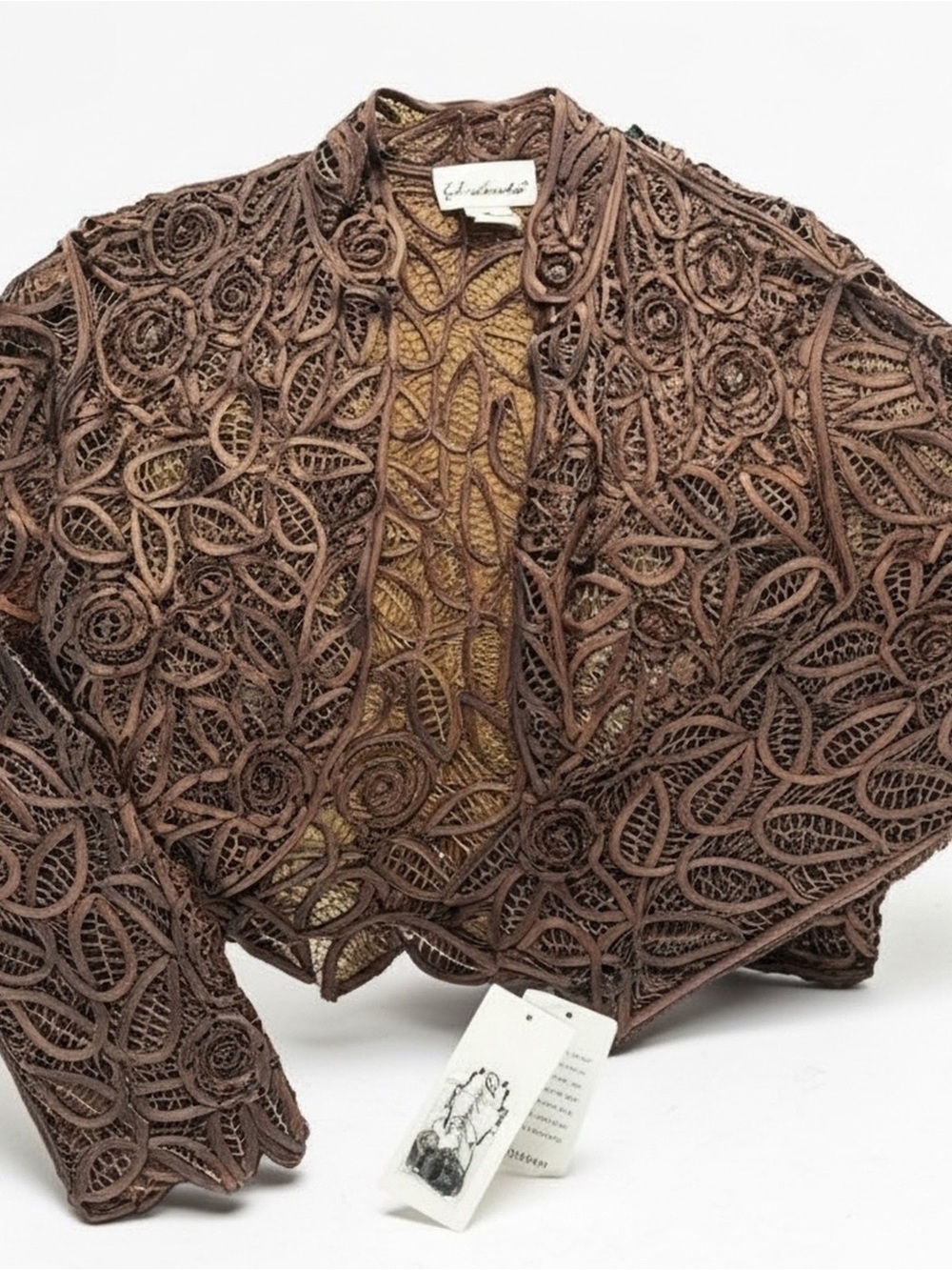 Vintage Soulmates Brown Silk Lace Crochet Bolero Jacket